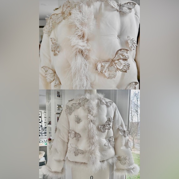 Rare runway 2016 silver pearl embroidered butterfly fur coat — Naomi Campbell - Picture 10 of 11